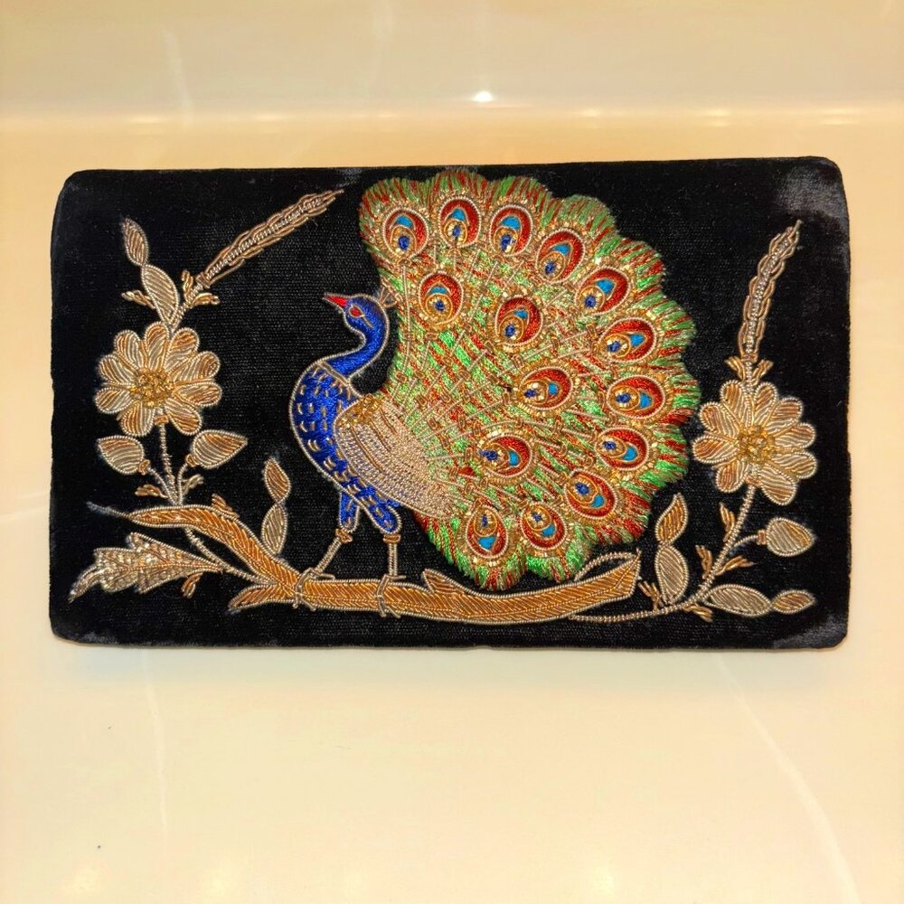 Vintage Velvet Peacock Clutch Black Evening Bag